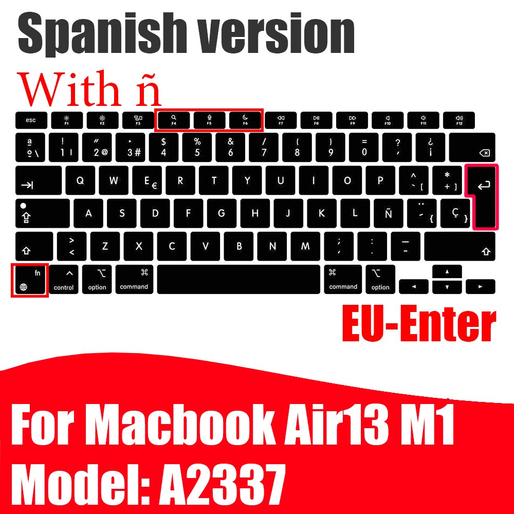 Z ñ hiszpańska osłona klawiatury Protector dla Macbook Air13 A2337A2179 dla Macbook Pro13 A2338A2289 A2159 klawiatura folia ochronna: EU A2337 Air13 M1