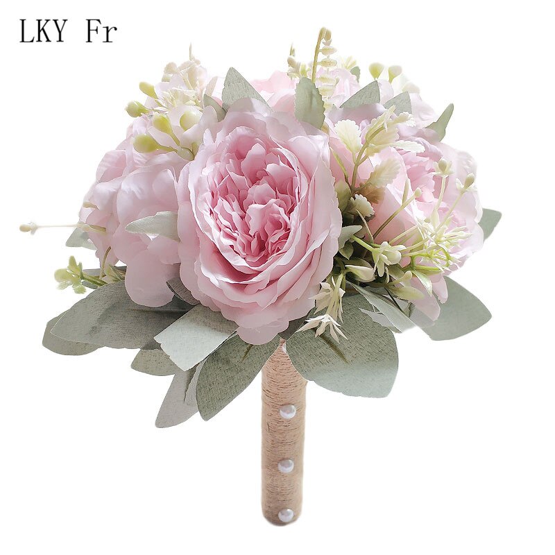 LKY Fr Hochzeit Strauß für Braut Brautjungfern Weiß Braut Blumensträuße Blumen Lila die Seide Pfingstrosen Hochzeit Strauß Hochzeit Liefert: hell Violett Strauß