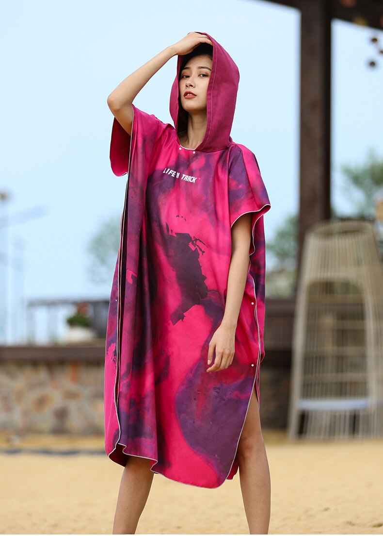 Microfiber Women Swimming Diving Bathrobe Cloak Printing Changing Robe Bath Towel Outdoor Hooded Beach Towel Poncho: Red