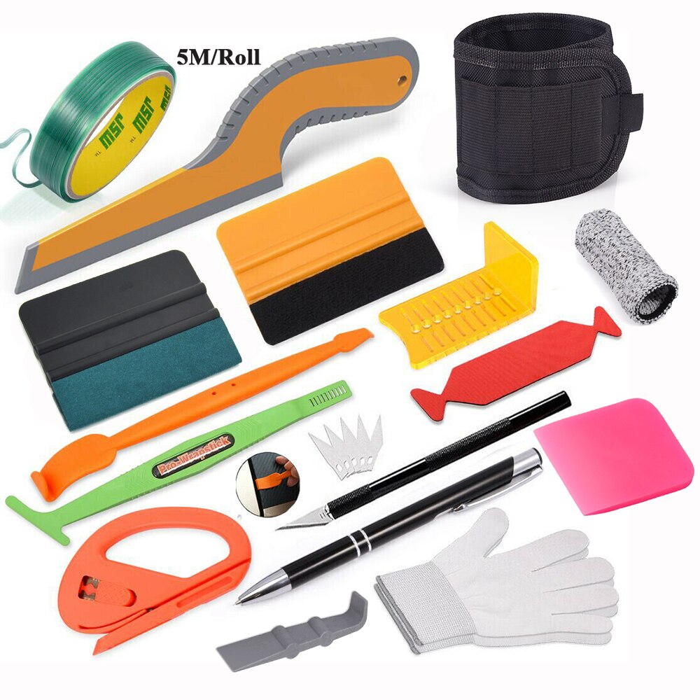 FOSHIO Vinyl Wrapping Car Accessories Tools Kit Sticker Cut Knifeless Tape Carbon Fiber Film Squeegee PPF Scraper Window Tint: Set 9