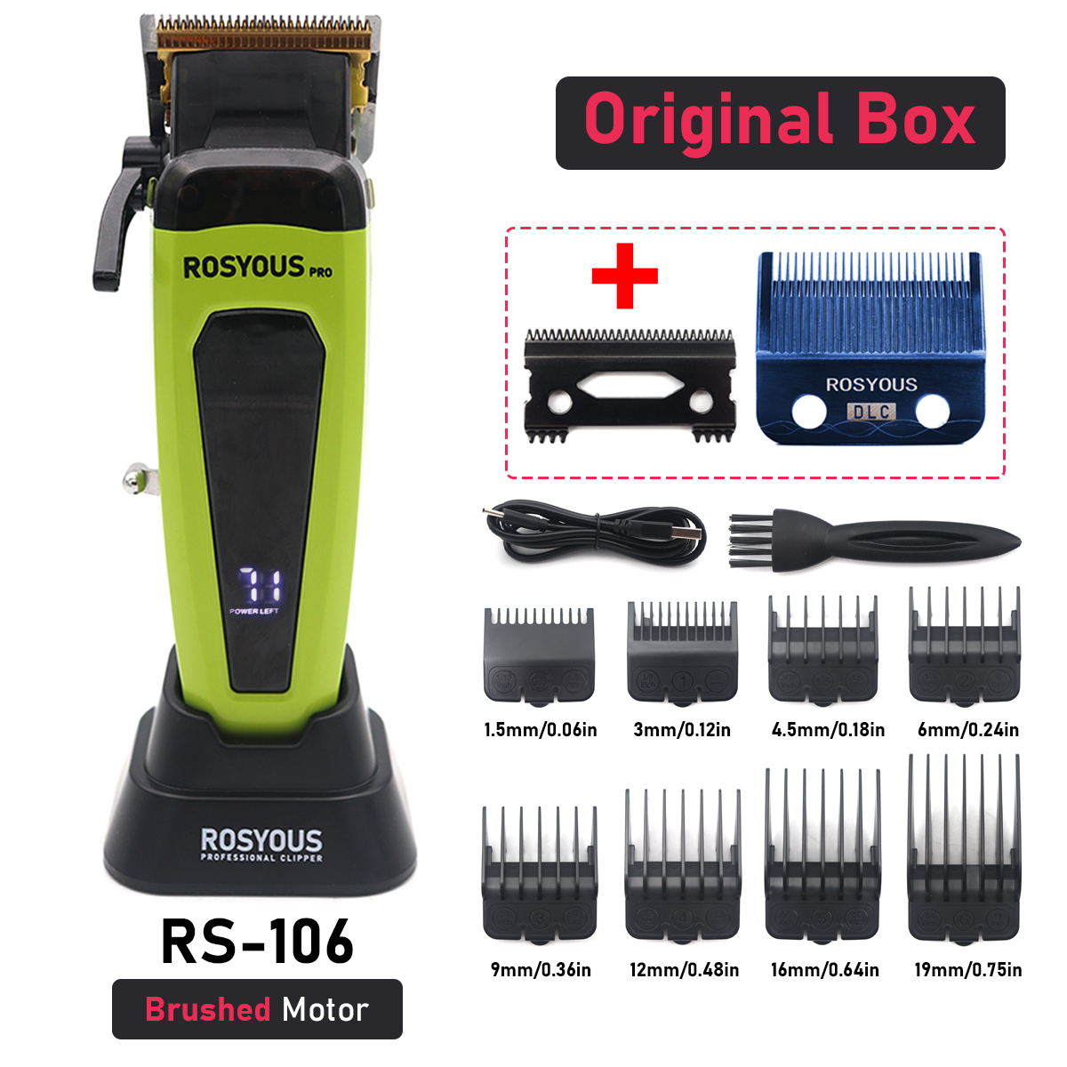 Professioneller elektrischer Haarschneider 106 Haarschneider für Männer, 7500 U/min, mit Basis, 5-stellbare DLC-Blade-Friseurmaschine: Rosa