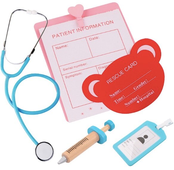 Pretend doctor nurse play toy wooden role play set Durable Nurse Injection Tool Wooden Simulation Medicine Box Study Case