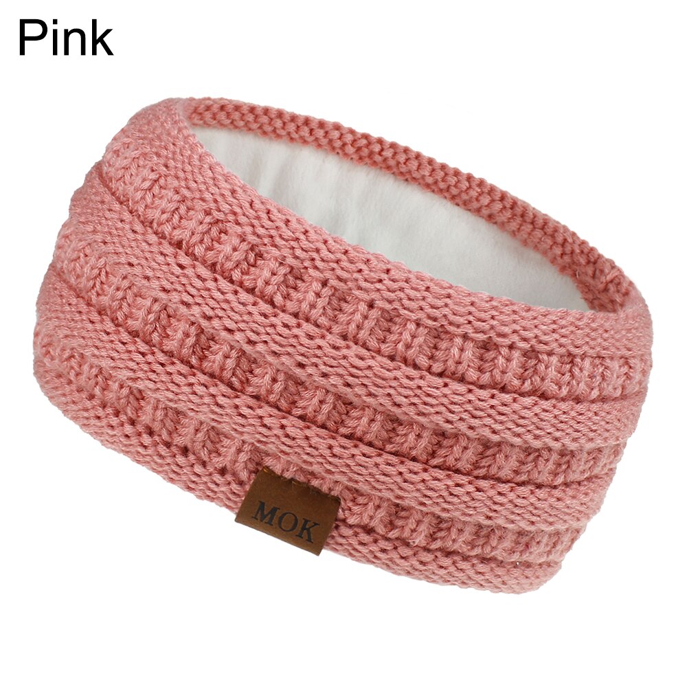 Inverno ao ar livre orelha mais quente headbands para as mulheres macio quente malha velo forrado faixa de cabelo para ciclismo ao ar livre caminhadas acampamento: Pink