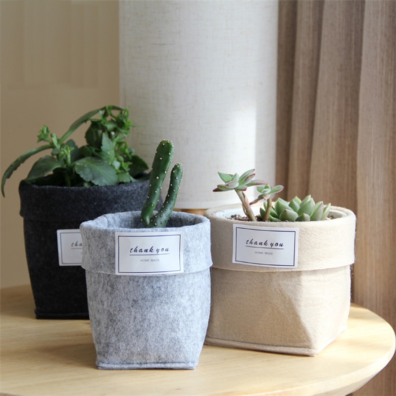 De almacenamiento de escritorio de la planta crece la bolsa a casa decoración Flor de escritorio cesta carnosa sentí Pot espesar jardín suministros jardinería Macetas