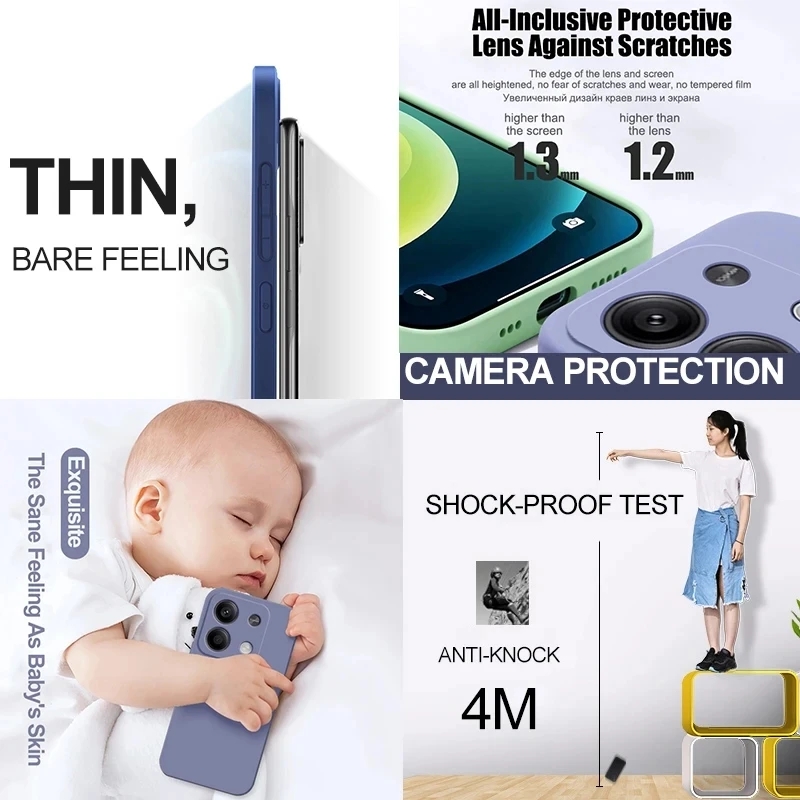 Custodia redmi note 13 pro 4g in silicone liquido morbido tpu quadrato per xiaomi redmi note 13, note 13 pro plus, note 13 pro 4g.