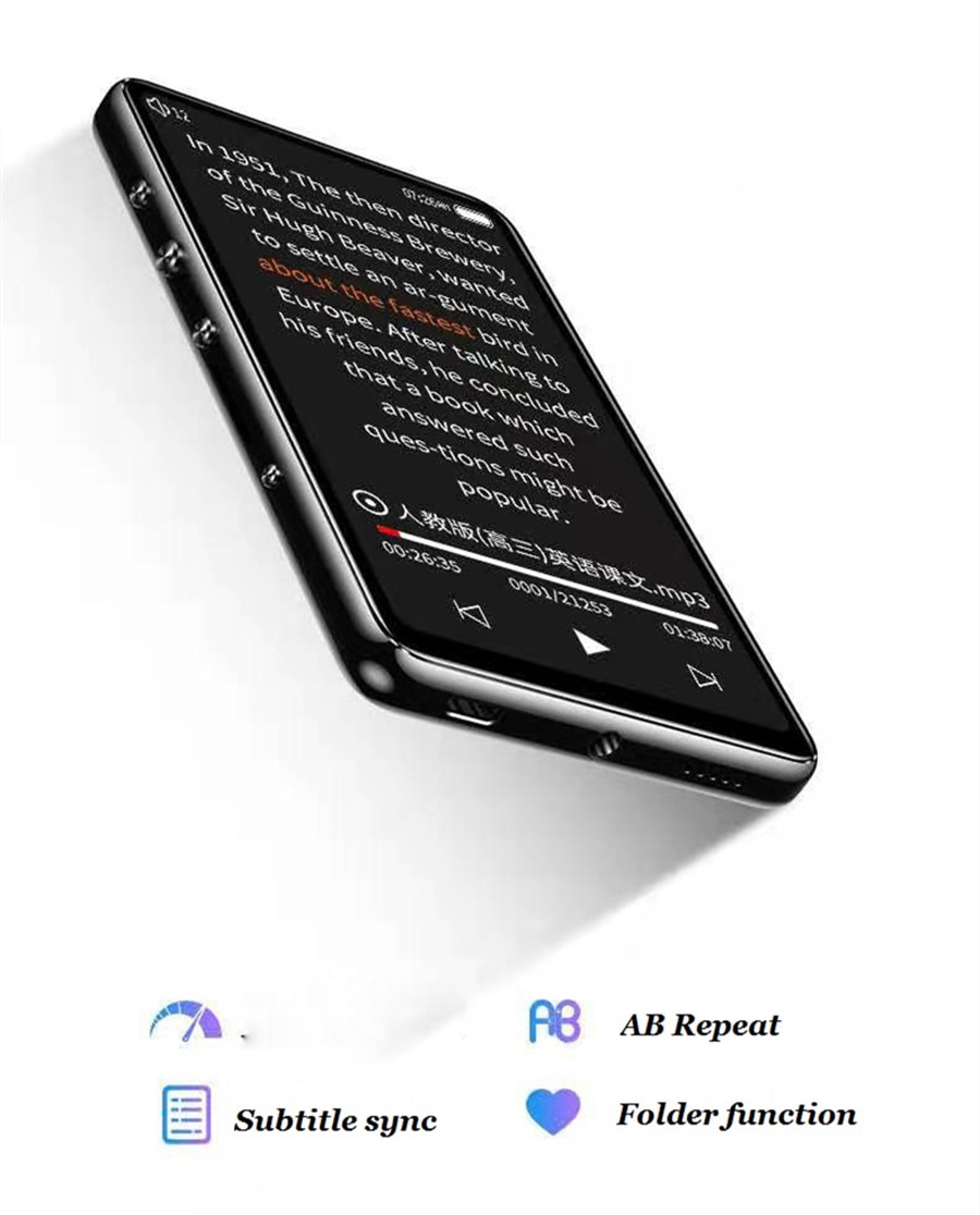 HIFI Metal MP4 Player 8GB FM Radio Bluetooth 5.0 Full Touch Screen With Speaker MP4 Recorder E-book MP5 Music Video Player