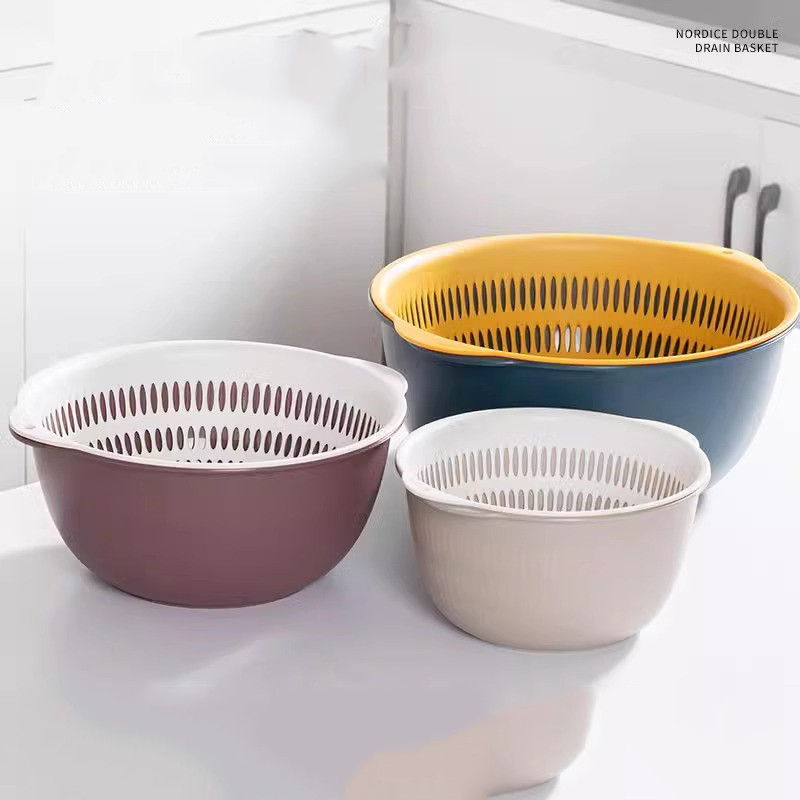 6PCS Kitchen Sink Vegetable Drainer Fruit Basket for Multifunctional 3 Size Stackable Washing Basin Vegetable Drain Basket Basin