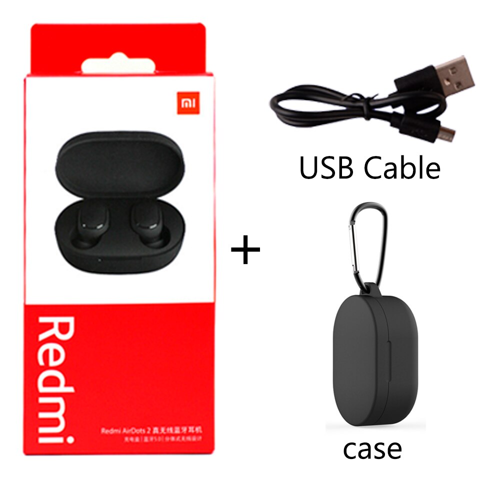 Original xiaomi redmi airdots 2 sem fio bluetooth 5.0 tws fone de ouvido para a esquerda direita modo baixo lag: add black case