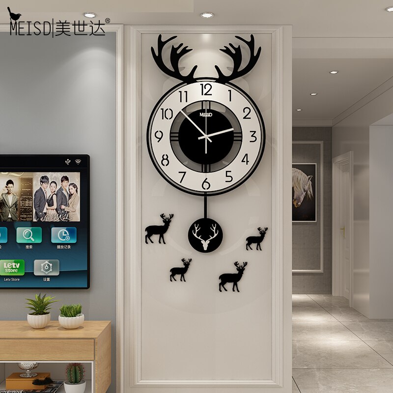 MEISD Original Deer Pendulum Wall Clocks Modern Home Decor Hanging Quartz Watch With Wall Stickers
