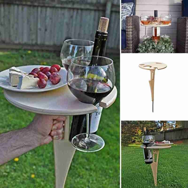 Outdoor Wijn Opvouwbare Tafel Draagbare Wijn Tafel Outdoor Wijn En Voor Camping Houten Glazen Tafel Picknick Eetkamer Verwijderbare Hol W1E6