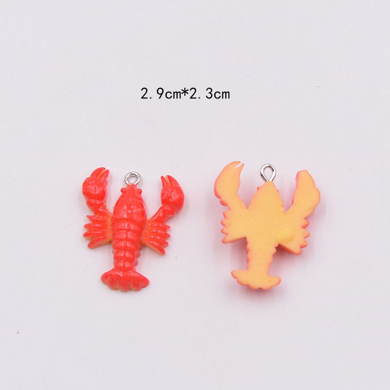 Pendientes de cangrejo langosta de resina, 10 Uds., abalorios de animales, accesorios para collar, llaveros, Conector de joyería: 01 longxia