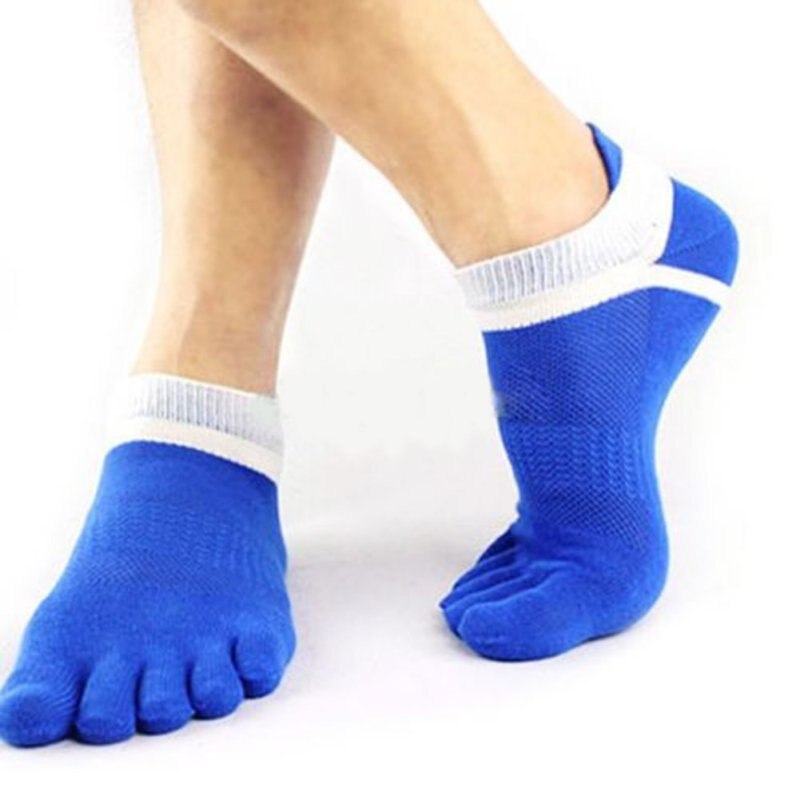 Mænd bomuld fem finger sports sokker åndbar calcetines ankel sokker a: Blå