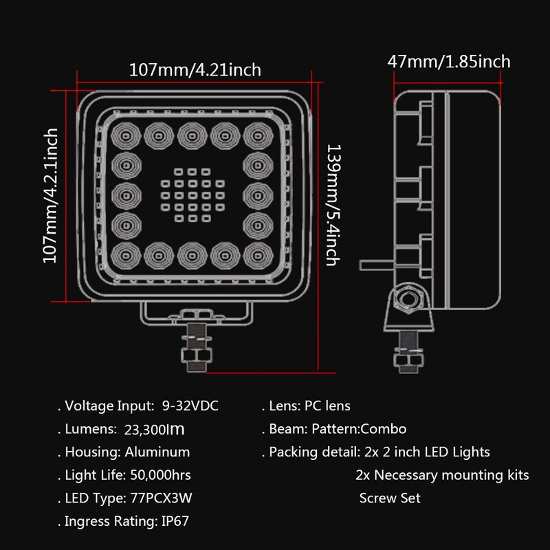 ADZOON Side Shooter LED Pods 4inch 231W 12v 24v for Off Road Truck Bus Boat Fog Light Car Light Assembly