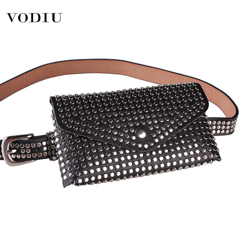Women Waist Bag Female Belt Brand Pu Leather Purse Rivet Fanny Pack Ladies Waist Pack Belly Bags