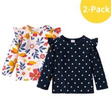 PatPat-Camiseta de manga larga de lunares para niña, de primavera, 2 paquetes de ropa Floral de niña pequeña,