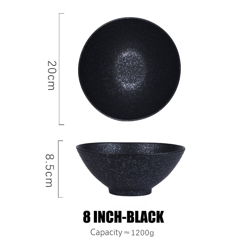 2 Stuks 8 Inch Chinese Stijl Kom Onderglazuur Keramiek Soepkom Hittebestendige Kom Voor Salade Noedels Soep Voor thuis: Black