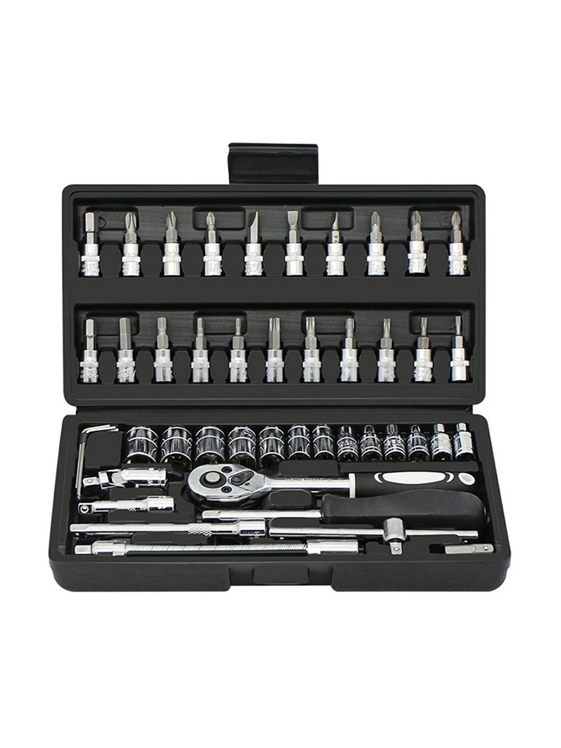 1/4 46 peça conjunto pequeno rápido catraca manga 6.3mm reparação automóvel manga conjunto de ferramentas de manutenção do automóvel ferragem preto