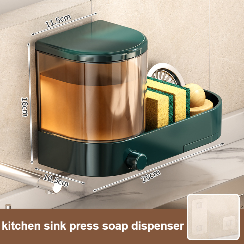 Kitchen Dish Soap Press Drain Storage Rack Punch-free Wall-mounted Kitchen Sink Press Soap Dispenser Kitchen Accessories: Nickel