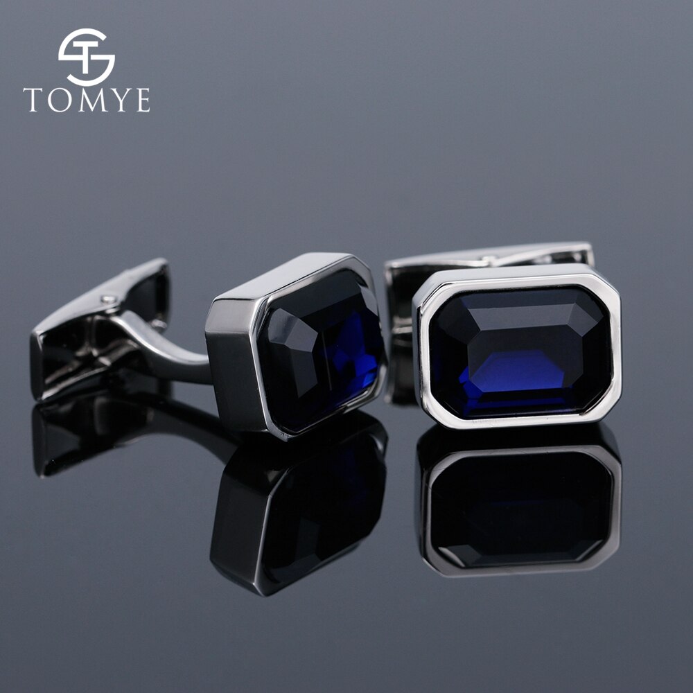 TOMYE bleu polygone haut de gamme affaires boutons de manchette en cristal goujons personnalisés XK19S062