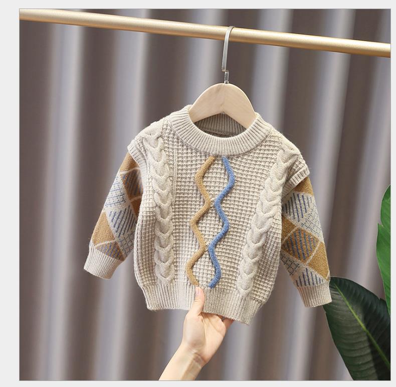 Suéter grueso para niño, ropa de otoño e invierno, cubierta de cuello redondo