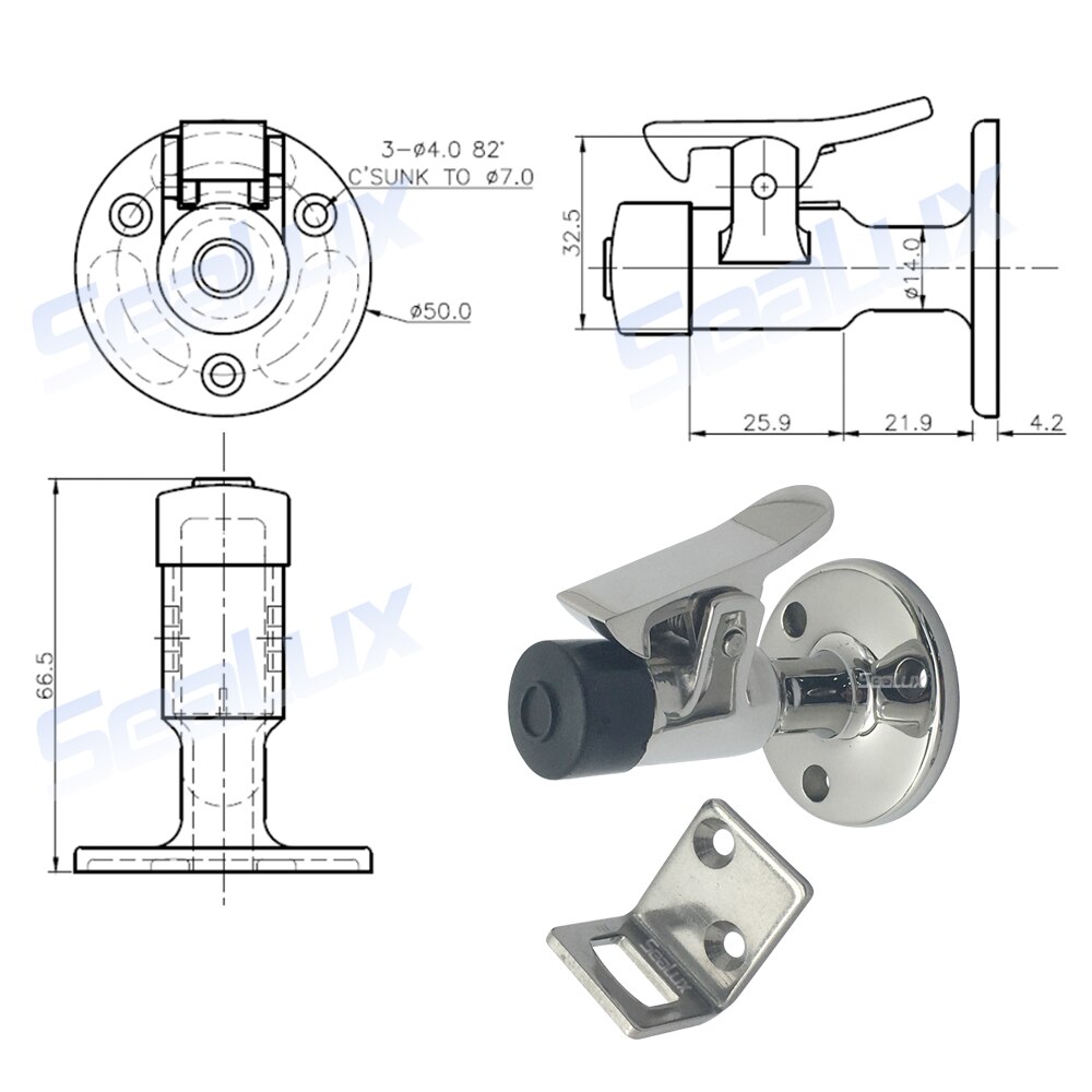 Sealux Deur Houder Deurstopper Rvs 316 Cushioned Mariene Hardware Accessoire Yacht Boot Huis