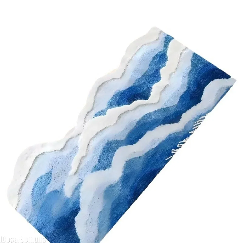 Tapete de banheiro romântico onda oceano peludo ondulado lavável azul tapete de banho 3d microfibra com apoio antiderrapante tapetes de banho