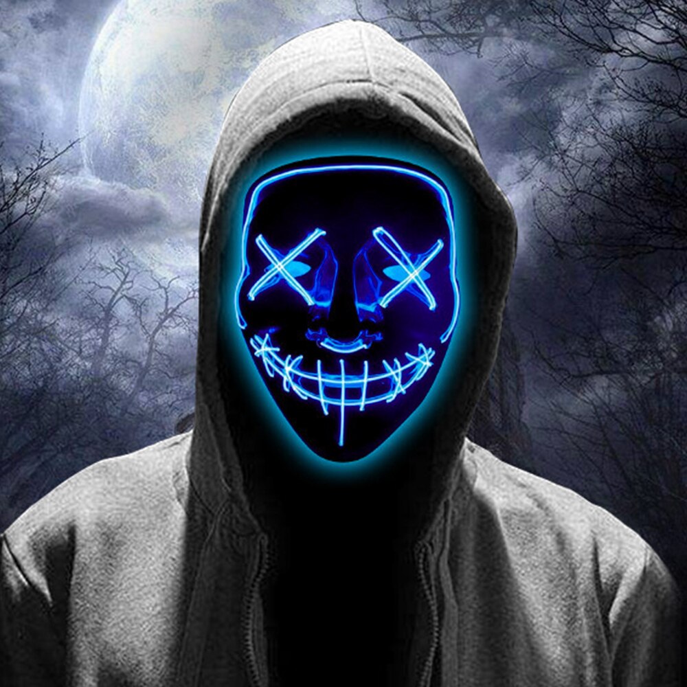 Disfraz de Halloween de miedo máscara de poder LED para iluminar la cara decoración de la mascarada 4 colores seleccionar máscara intermitente LED: Blue