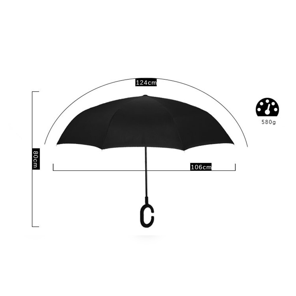 Windproof Reverse Folding Double Layer Inverted Orange Umbrella Self Stand Rain UV Protection C-Hook Handle For Car And Outdoor
