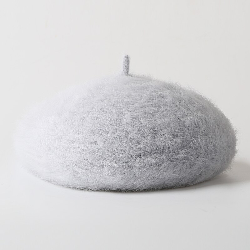 Høst vinter kanin pels beret lue for kvinner jenter solid varm baret fransk lue utendørs reise beret maler lue dame cap: Grå