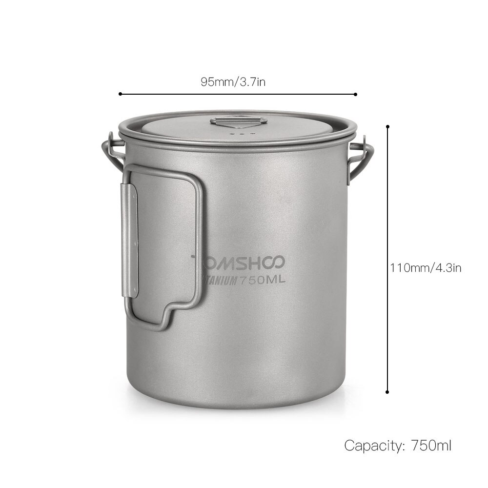 TOMSHOO 750ml Ultraleicht Titan Topf Faltbare Griff Titan Wasser Becher Tasse draussen Camping Kochen Picknick Mit Deckel