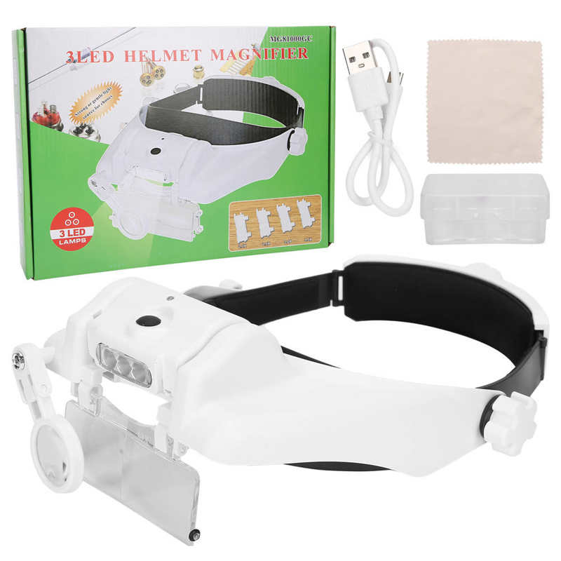Glasses Magnifier Head Mount USB Charging Magnifying Glass with Adjustable LED Light Magnifier with LED: 01