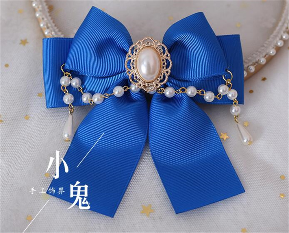 Lolita-épingle à cheveux en chaîne en perles pour femmes, accessoires pour cheveux, Cosplay, avec nœud papillon, Kawaii, accessoires pour cheveux, pince latérale B500: blue