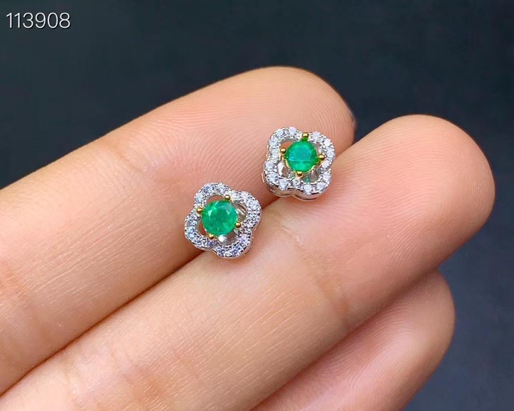 KJJEAXCMY Fine Jewelry 925 sterling silver inlaid natural Emerald female earrings Ear studs classic support test with box