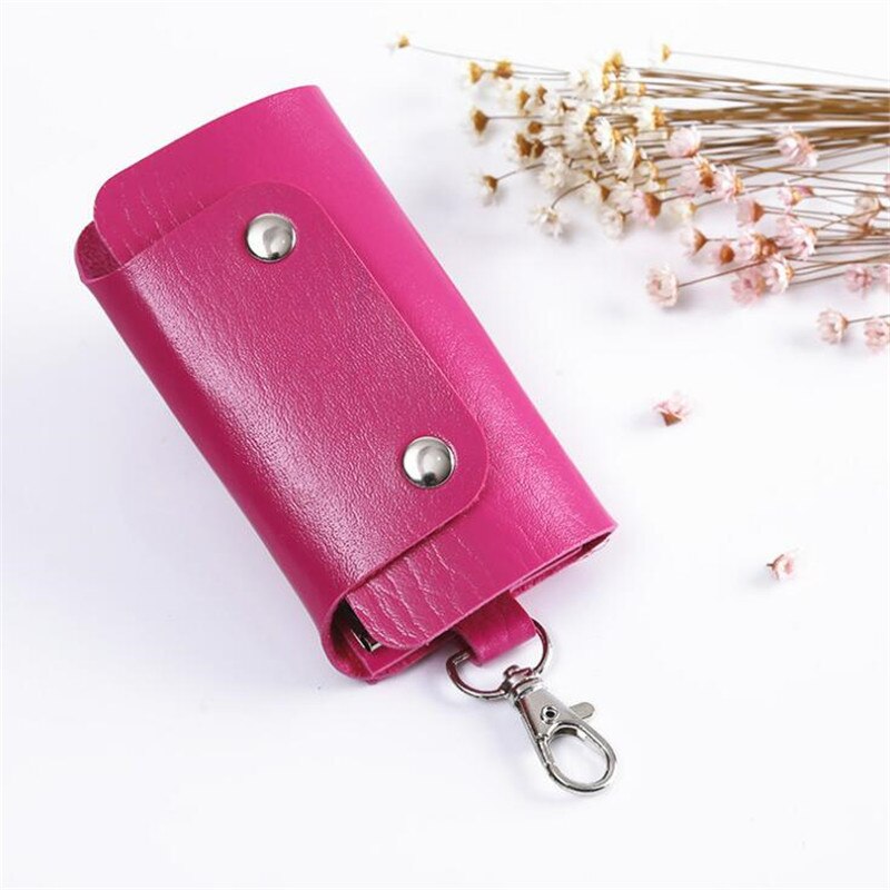LLavero de cuero PU para hombre y mujer, organizador de llaves, bolsa dividida, cartera de la llave del coche, funda para llaves, minitarjeta, billetera: Borgoña
