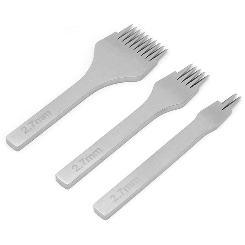 Burin en cuir, moule en acier, burin en cuir, fourchette en acier, trous, Kit d&#39;outils de poinçonnage, feuille de fer, 3 pièces de 2.7Mm