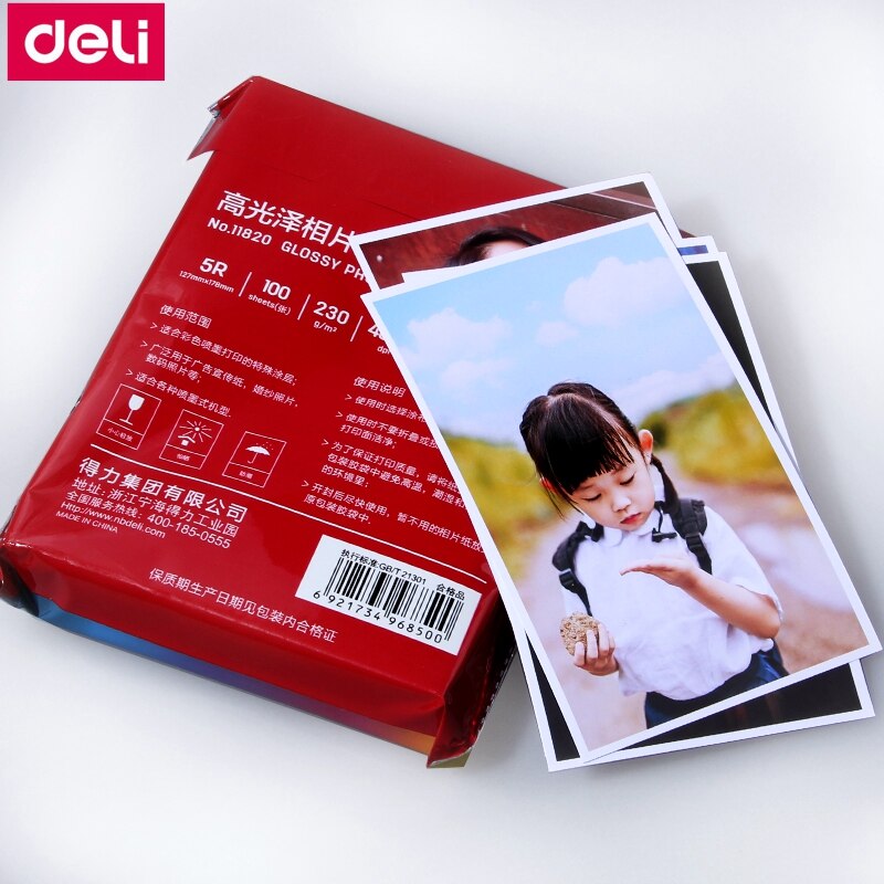 20 hojas/lote de papel fotográfico brillante Deli A4(210x297mm) A3(297x420mm) 200g 230g papel fotográfico papel de inyección de tinta de color
