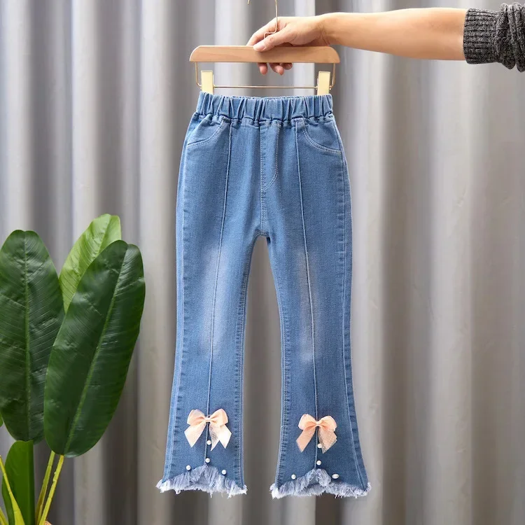 Jeans longs évasés pour enfants, pantalons de cow-boy pour filles, pantalons pour enfants de 4 à 10 ans, printemps, automne, , 2024: Bleu / 17