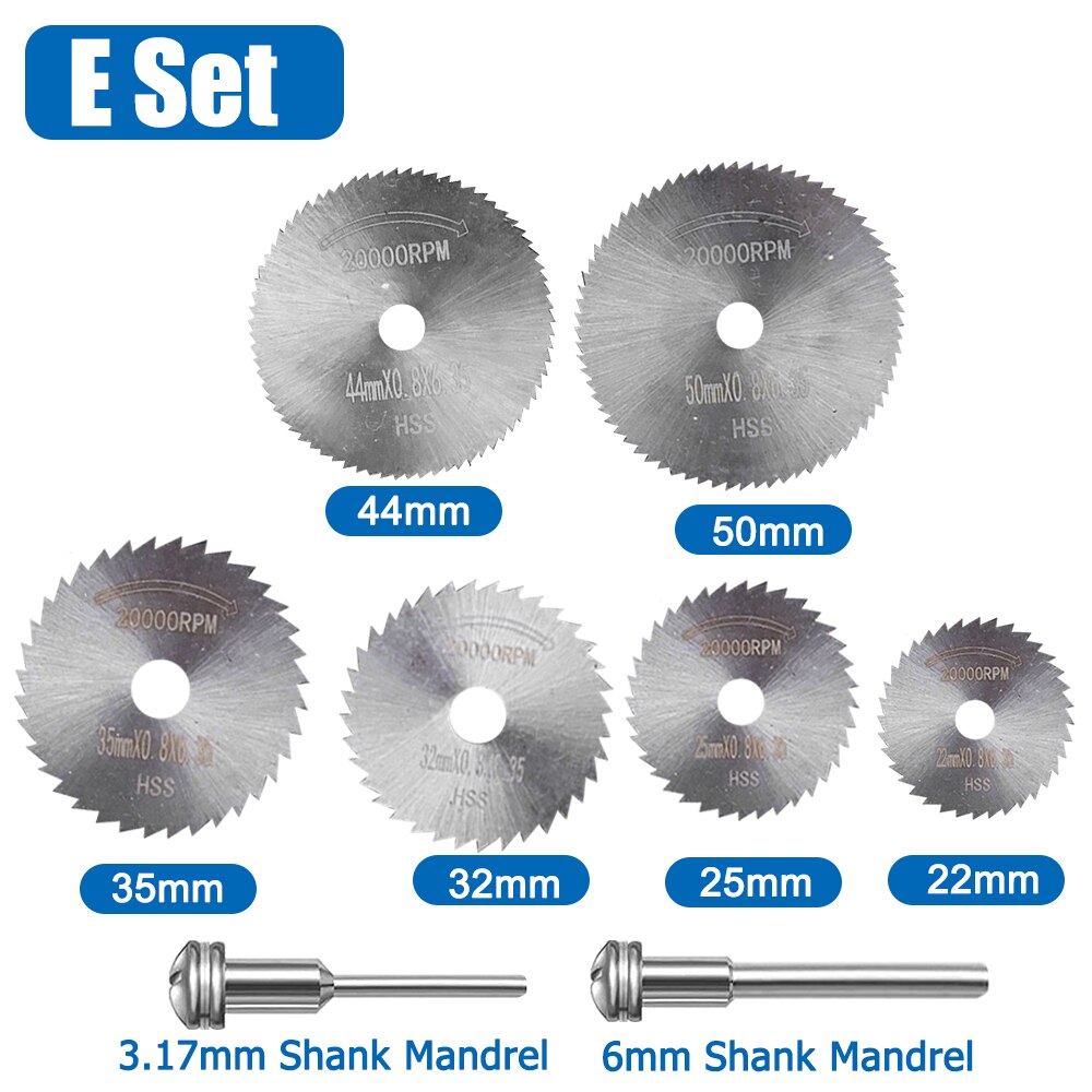 HSS Mini Circular Saw Blade Set Sharpcut Dremel Cutting Disc Drill Blade and Mandrel Woodworking Dremel Accessories Rotary Tools: Set E