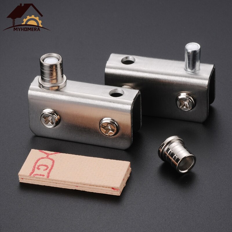 Myhomera 4 Piece Glass Pivot Hinge Rotation Axis Stainless Steel Wine Cabinet Door Rotating Hinges Clamp Clip Shaft Hidden Hinge