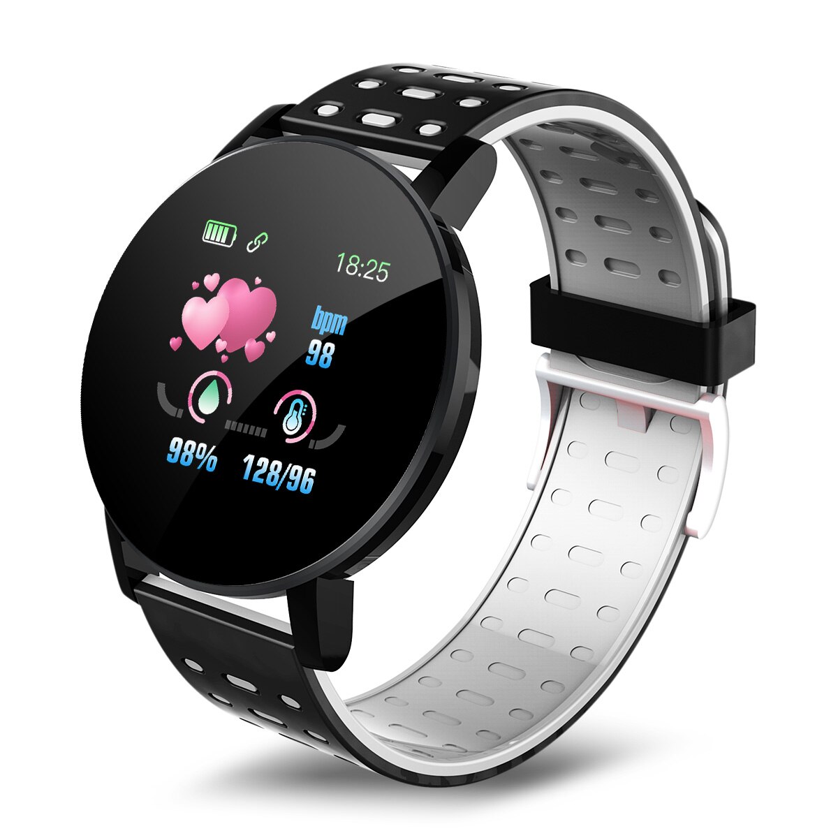 119 Plus Bluetooth montre intelligente hommes pression artérielle étanche Sport rond Smartwatch femmes montre Tracker pour Android IOS: WHITE