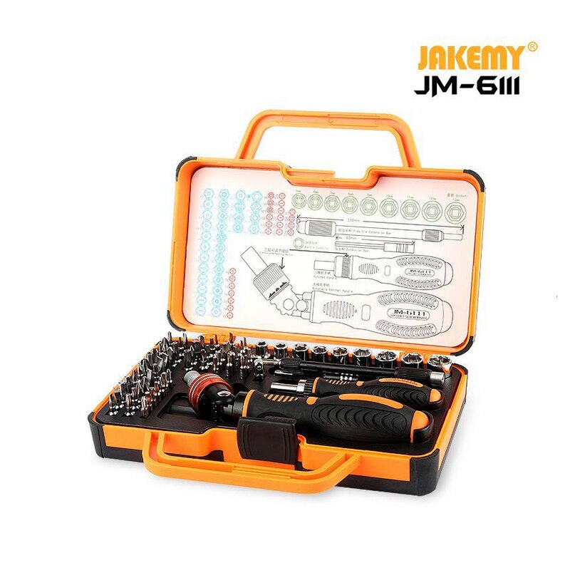 JAKEMY JM-6111 69 in 1 DIY Hand Tool Set 180 Graden Ratelschroevendraaier met Chrome Vanadium Bits Thuis Gereedschap