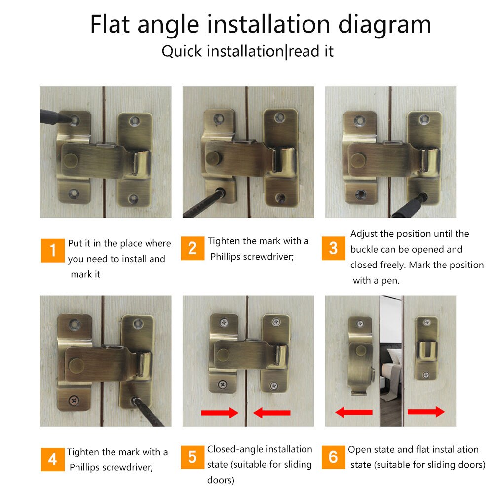 Window Flip Lock Safety Door Latch Sliding Barn Universal Right Angle Anti-theft Thick Hasp Gate Home Stainless Steel Bathroom