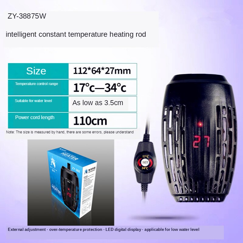 Mini acuario de tortugas Intelligence de 220V Calefacción Automática de temperatura constante varilla Tortuga pequeña calentador de acuario: ZY-388-75W
