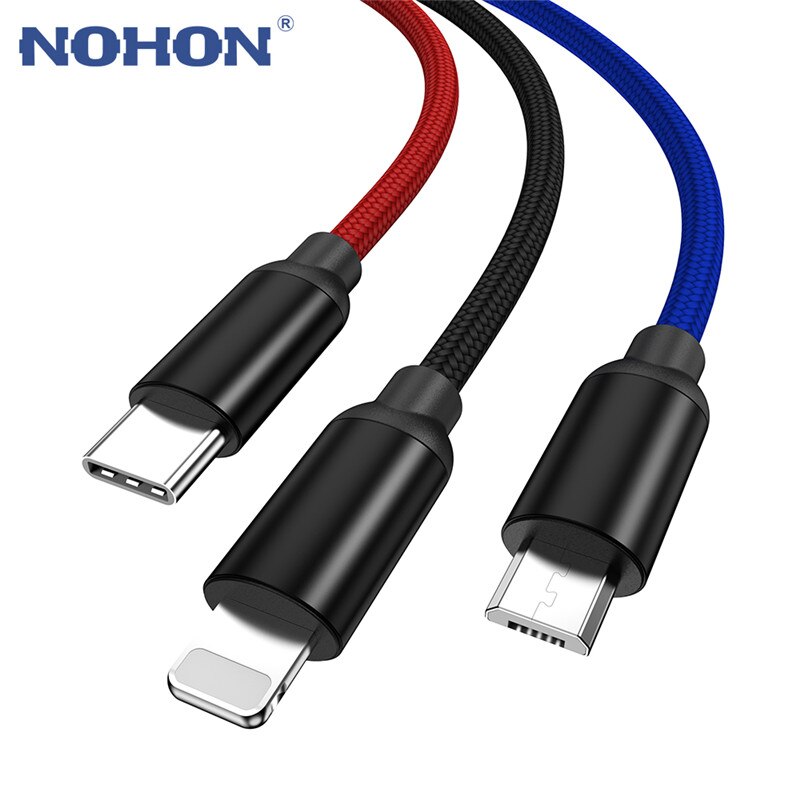 3 in usb-kabel voor iphone 13 12 6 7 8 x 1 samsung xiaomi  mi 10 snellader usb type c micro usb mobiele telefoonkabel