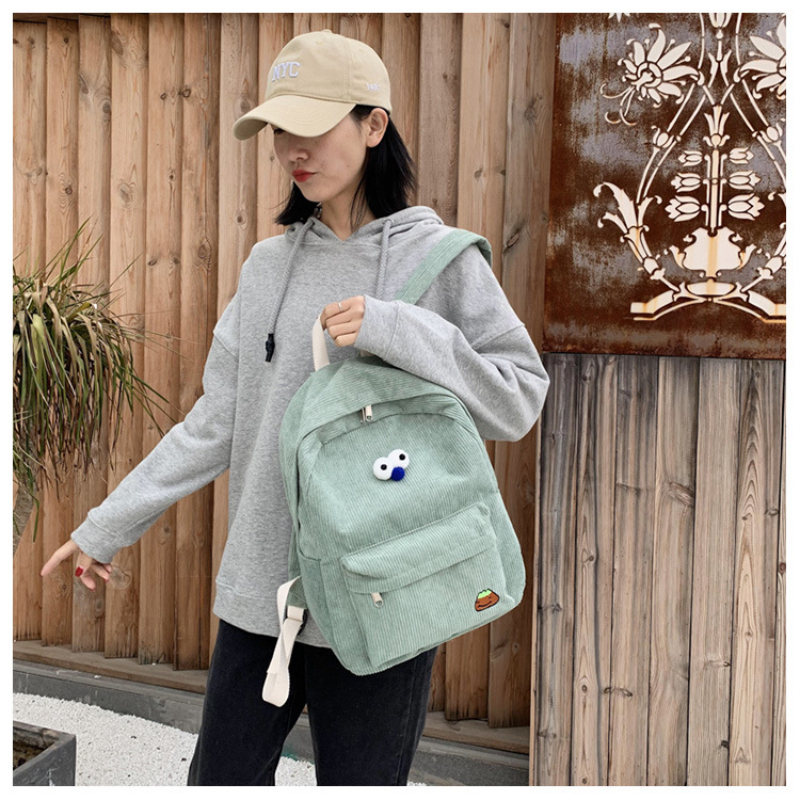 Corduroy Backpacks School Student Teen Girls Schoolbag High Large Capacity College Bookbag Classic Women Preppy Style
