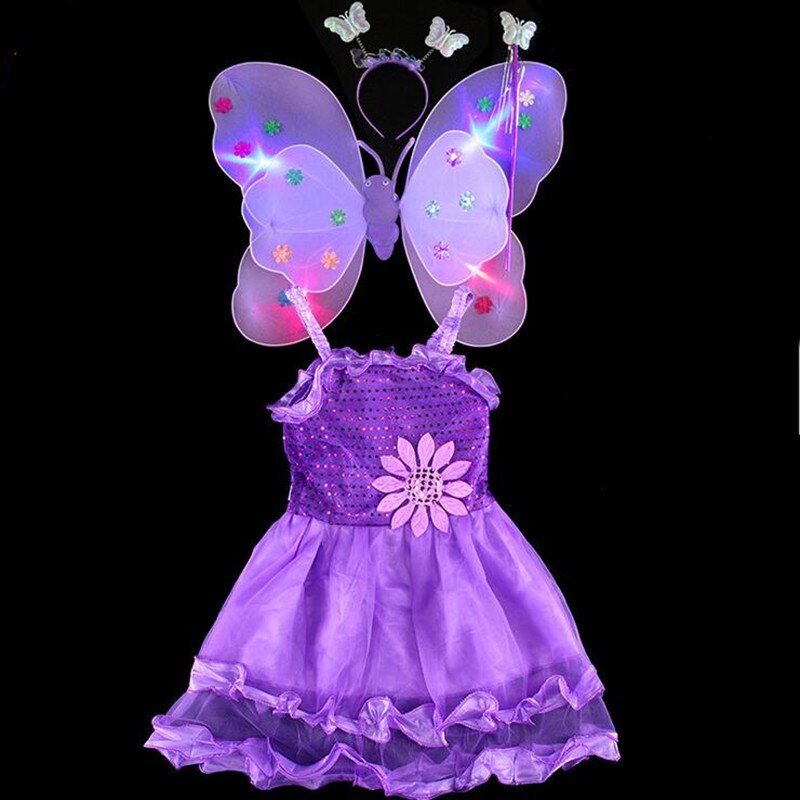 Kids Meisjes Fee Prinses Vlinder Hoofdband Vleugels Wand Sticks Jurk Kostuum Cosplay Props Verjaardagsfeestje Jurk Decor Purim