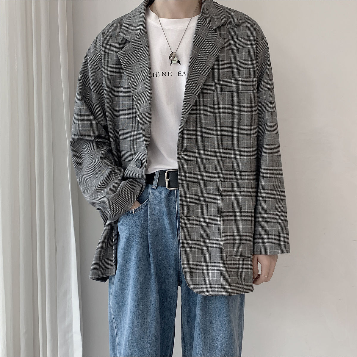 Herre langærmet plaid print blazere jakkesæt løs frakker western tøj tøj overtøj s-xl