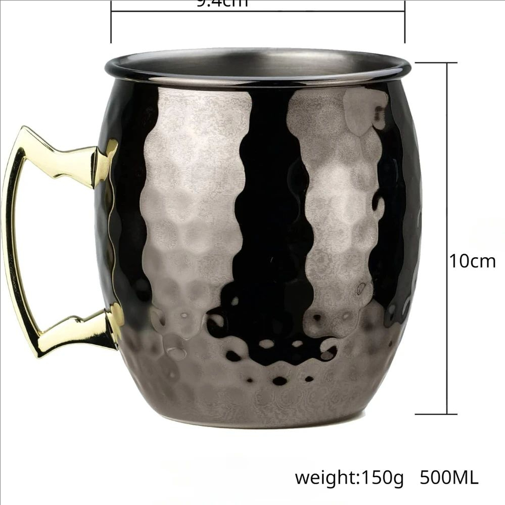 4Pcs Stainless Steel Hammered Point Cocktail Mug Non-Slip with Gold Handle Drum Mug for Home and Bar Drinking Mule Mugs