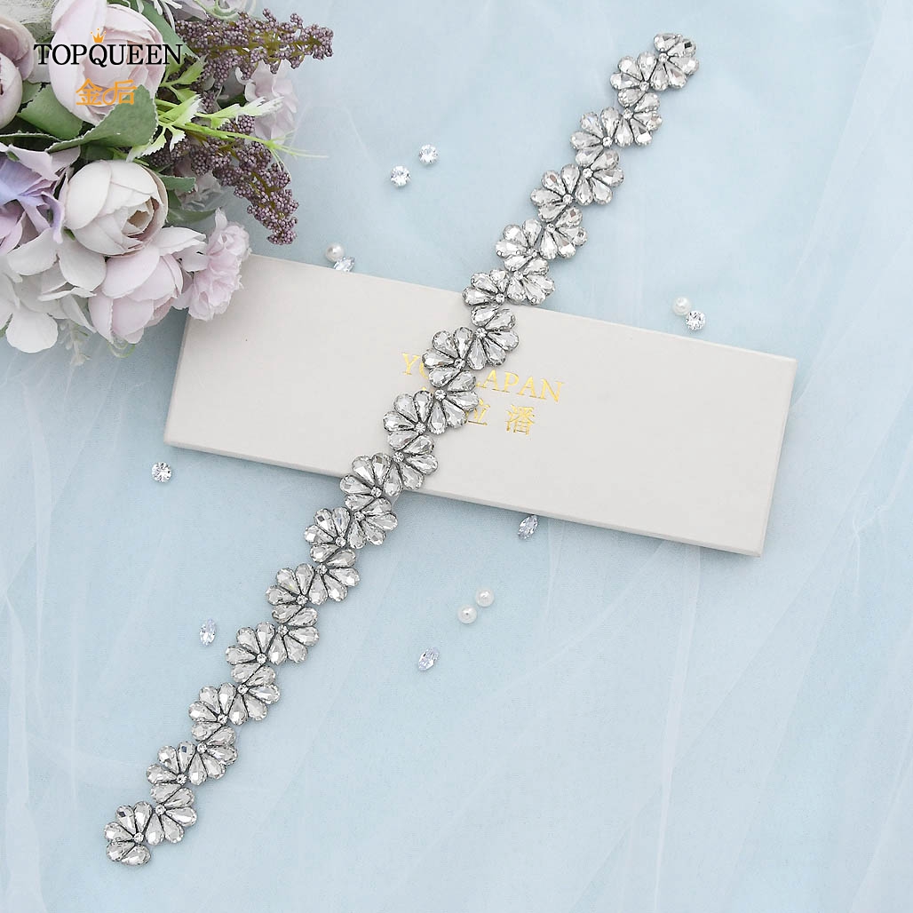 TOPQUEEN (1pc) s269 Braut Hochzeit Silber Strass Applikationen Gürtel Rose Gold Kristall Perlen Patch Eisen auf für Hochzeit Kleider: S291