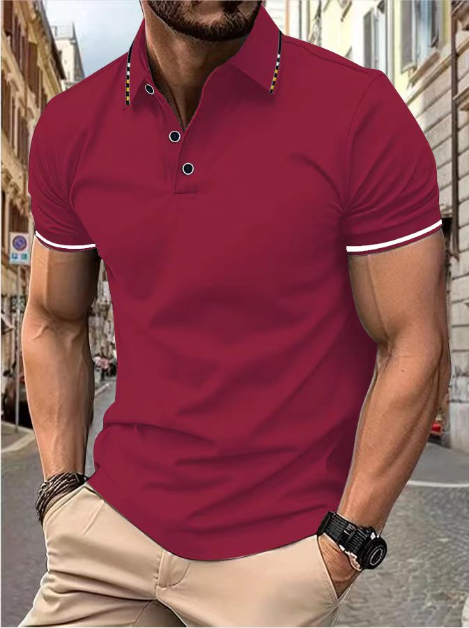 Polo d'été décontracté à manches courtes pour hommes, T-shirt à revers de couleur, à la: XL / Bourgogne